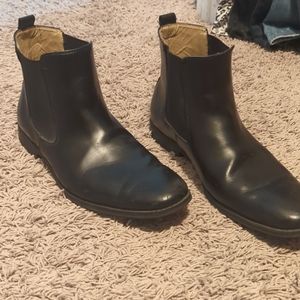 Men's Black Leather Dress Shoes, High Ankle Slip On